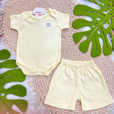 Conj. Body m/curta e Short Canelado - Amarelo 